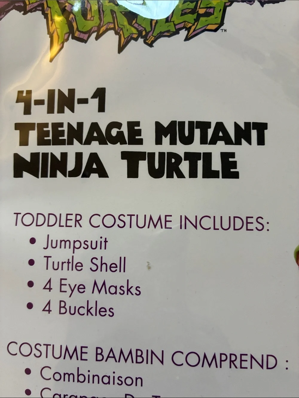 Nickelodeon Teenage Mutant Ninja Turtles Halloween Costume - Toddler Size 3T/4T